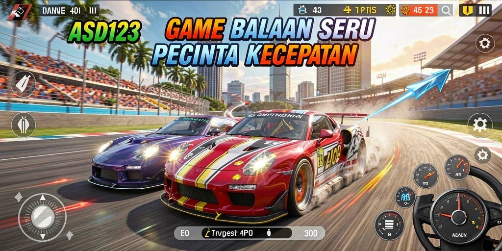 Tampilan gameplay yang mendebarkan dari balapan di ASD123.