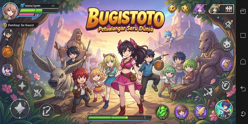 Screenshot gameplay BUGISTOTO menunjukkan karakter anime beraksi.
