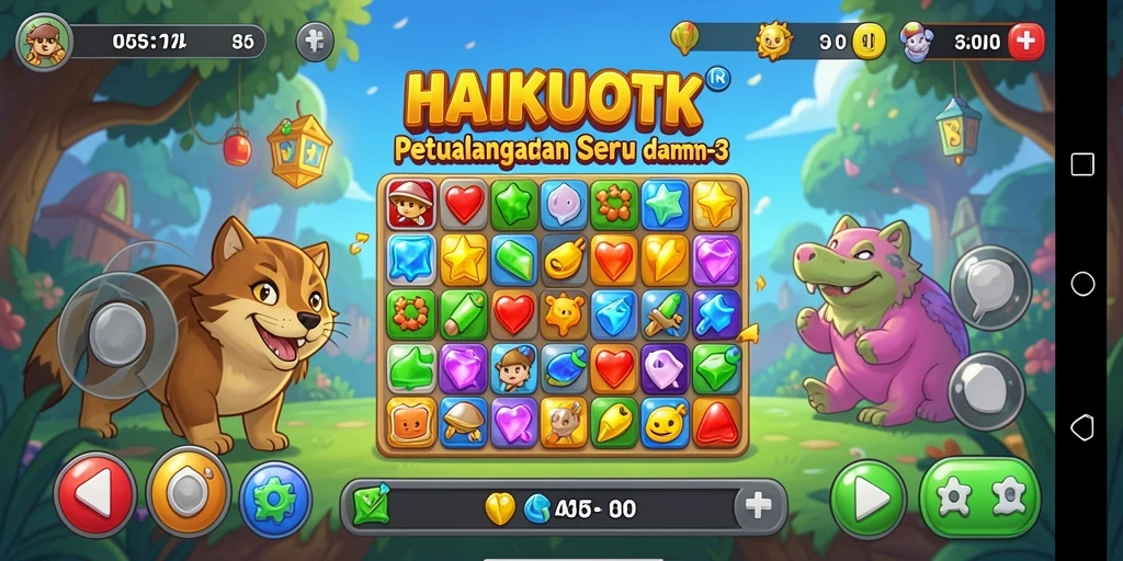 Tangkapan layar <strong>HAIKUOTK</strong> menampilkan aksi seru dalam mencocokkan elemen Match-3.