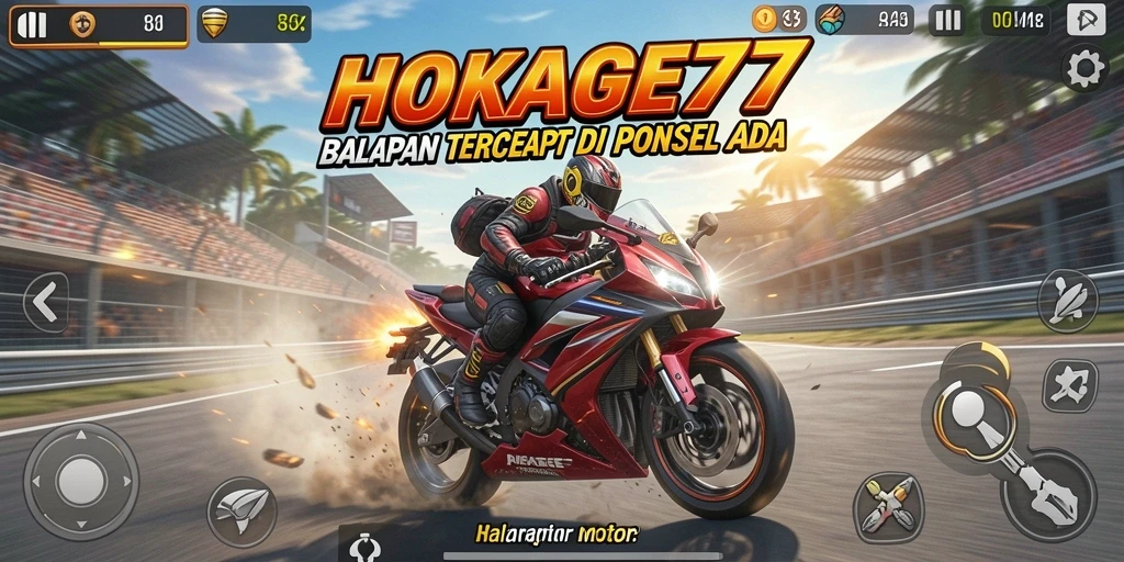 Gameplay seru HOKAGE77 menampilkan balapan motor yang mendebarkan.
