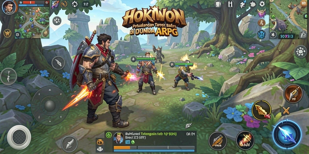 Screenshot gameplay HOKIWON menampilkan pertarungan epik di dunia ARPG.
