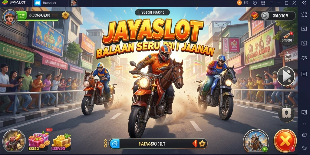 Screenshot gameplay JAYASLOT menunjukkan balapan seru di trek menantang.