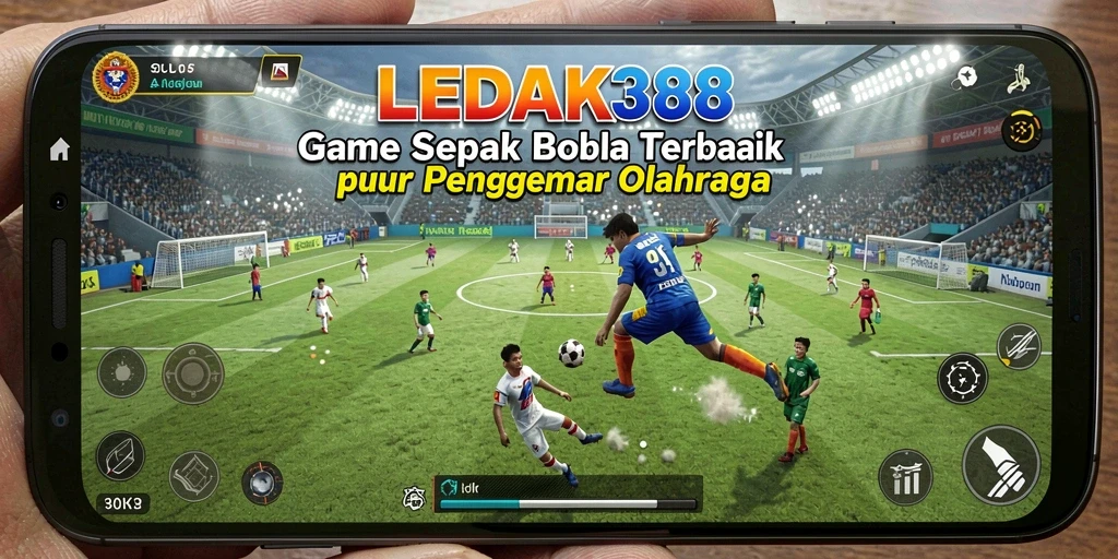 Tangkapan layar gameplay LEDAK388 yang menampilkan pertandingan sepak bola yang seru.