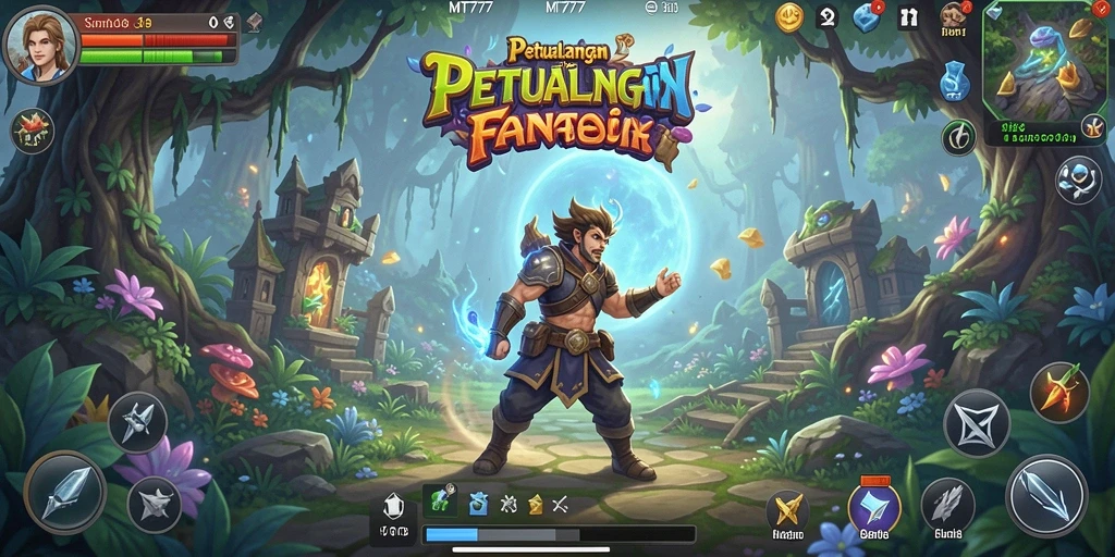 Tangkapan layar gameplay MT777 menunjukkan karakter berpetualang dalam dunia yang menakjubkan.