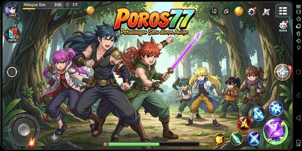 Tampilan gameplay POROS77 dengan karakter Anime menarik.