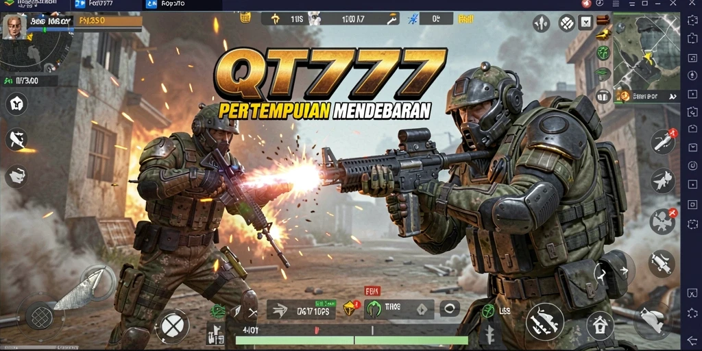 Screenshot menampilkan pertempuran intens dalam QT777.