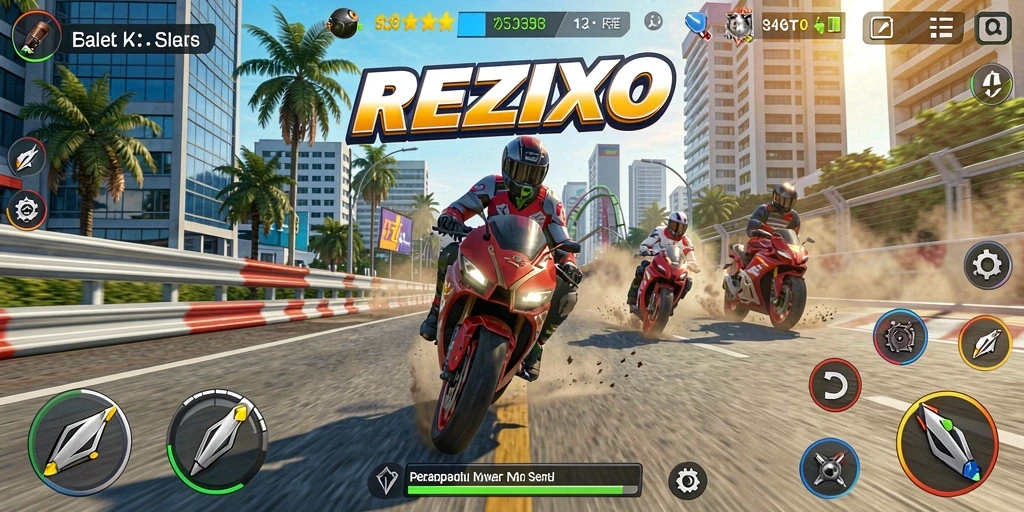 Gameplay seru dalam balapan motor di REZIXO.