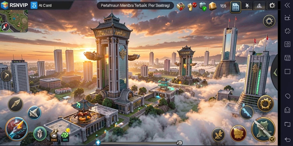 Tangkapan layar gameplay RSNVIP menampilkan menara dan musuh yang beraksi.