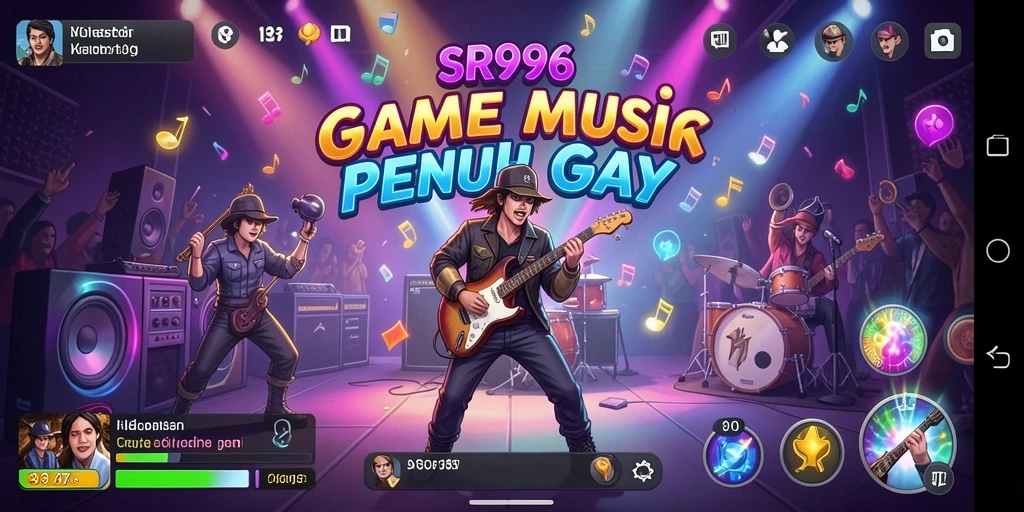 Tampilan gameplay SR996 yang mengasyikkan dengan alat musik virtual.