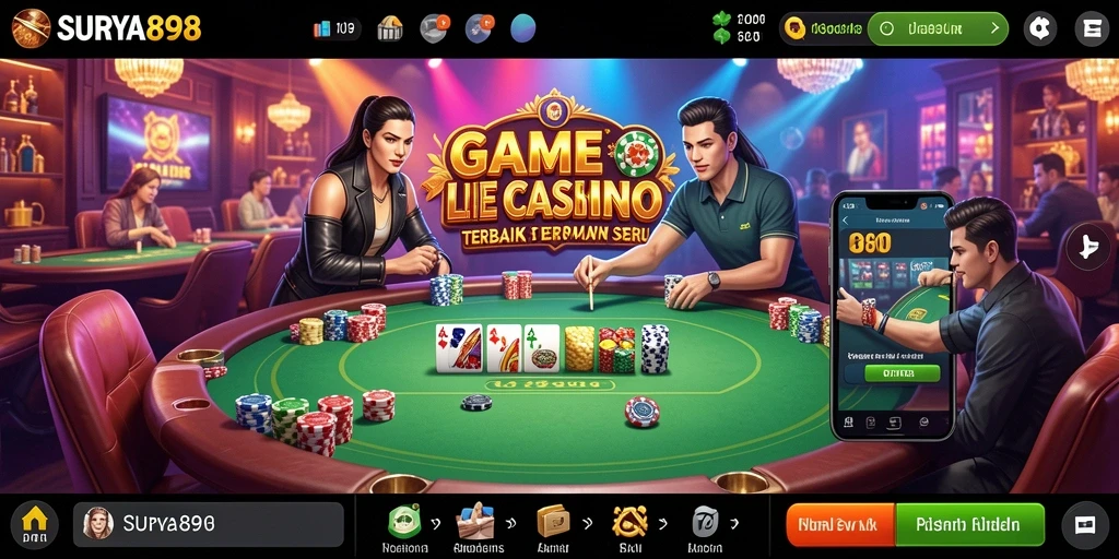 Tangkapan layar gameplay SURYA898 dengan dealer langsung dan interaksi pemain.