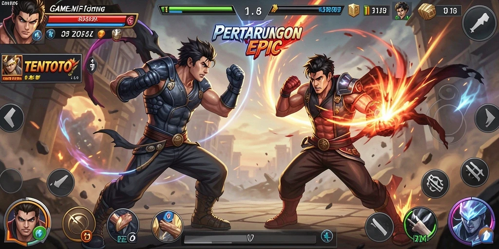 TENTOTO menampilkan pertarungan seru dengan karakter khas dalam gameplay.