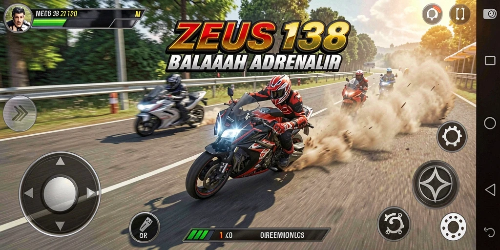 Tampilan gameplay menegangkan di balapan motor ZEUS138.